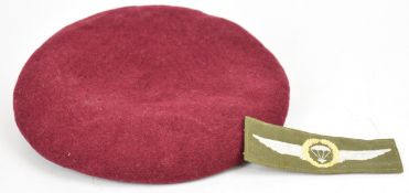 Parachute Regiment maroon beret with leather rim, indistinctly stamped to inside, and a German