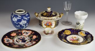 19thC and later porcelain and glass including Royal Crown Derby, cotton twist wine glass, Chinese