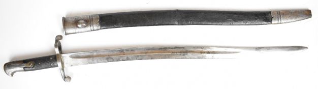 British 1856/58 Enfield sword bayonet, blade length 58cm, marked F.H with chequered grips, in