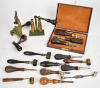Sixteen gunsmith related tools including G&JW Hawksley 12 bore brass roll turnover tool, Triomph