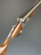 AYA No. 4 12 bore side by side ejector shotgun with named and engraved locks, engraved underside,