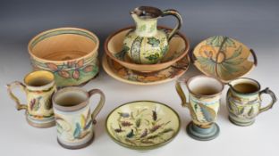 Collection of signed Denby art pottery and Art Deco Royal Cauldon ware including a twin handled