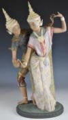 Lladro figural group male and female Thai dancers, H52cm