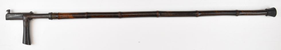 Continental 14mm pinfire walking stick shotgun with rhino or similar horn handle, faux bamboo