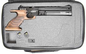 Reximex Mito W .177 PCP target air pistol/ rifle with shaped and textured wooden grip, scope rail,