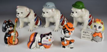 Lorna and Lionel Bailey British bulldog and cat figures including point of sale sign and