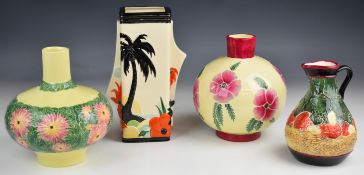 Four Kevin Francis vases and jugs with certificates including 'The Tropicana Vase', tallest 28cm