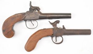 Two percussion hammer action pocket pistols, the larger indistinctly named and marked 'London'