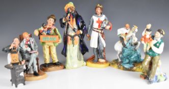 Seven Royal Doulton character figurines including Bluebeard, George and The Dragon, Richard the