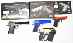 Four 6mm airsoft pistols comprising ASGK Desert Eagle, G.13, Panther D.1 and one other, three in