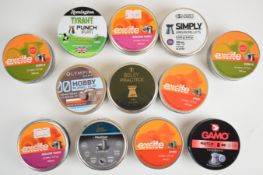 Twelve tins of .177 air rifle or air pistol pellets including Excite, Gamo Match Classic, Bisley
