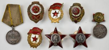 Collection of Soviet / Russian WW2 and post-war orders and medals comprising two Orders of the Red