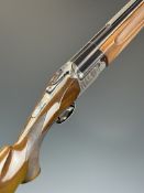 Perazzi MX8 Trap 12 bore over under ejector shotgun with border engraved locks, underside, trigger