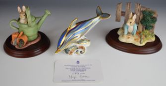 Royal Crown Derby limited edition dolphin paperweight, with certificate and two Border Fine Arts