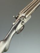 E Roberts 12 bore side by side hammer action shotgun with named and engraved locks, engraved