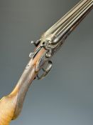 Belgian 12 bore side by side hammer action shotgun with engraved locks, hammers, underside,