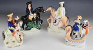 Four 19thC Staffordshire figures including Dick Turpin, Ton King etc, tallest 25cm