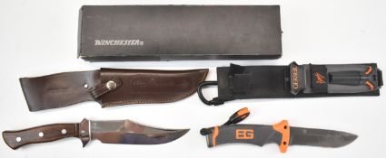 Two hunting knives Winchester Bowie knife with 14cm blade signed 'Oliver F Winchester' and
