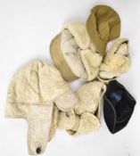 Four winter fur hats, probably German military, United States Air Force cap and Wren's hat, some