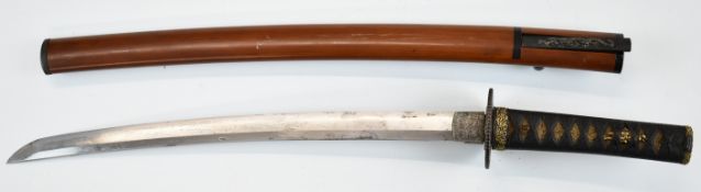 Japanese Samurai sword with Kogatana, the Kozuka decorated with a dragon, the main handle having