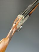 Gorosabel 12 bore side by side sidelock ejector shotgun with engraved locks, underside, trigger