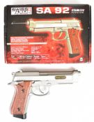 Swiss Arms SA 92 .177 CO2 air pistol with chequered faux wooden grips, multi-shot magazine and fixed