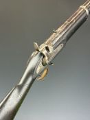 Two band percussion hammer action gun with lock stamped with crown cypher and 'Enfield', fixed