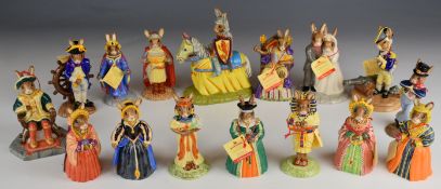 Sixteen Royal Doulton Bunnykins figures from the Tudor, Arthurian Legends, Tutankhamun and Shipmates