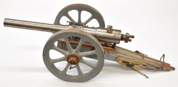 Breech loading percussion centre fire desk or signalling cannon with wooden base and wheels and
