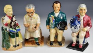 Four Kevin Francis figures / jugs comprising Josiah Wedgwood, Sir Henry Doulton, Bernard Leach and
