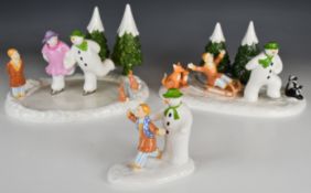 Three boxed Coalport Snowman figures comprising Guild exclusive 'Ice Dance', 'Winter Fun' and 'I'