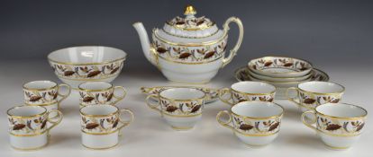 19thC Worcester / Barr & Co teaware including teapot, slop bowl, twin handled dish/teapot stand etc,