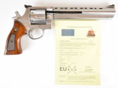 Deactivated Taurus .44 six-shot revolver with monogram inset to the chequered grips and 8.25 inch