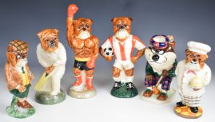Six Kevin Francis bulldog jugs / figures including Cricketer, Golfer, Boxer, Footballer, etc tallest