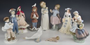 Eleven Lladro / Nao and Royal Worcester figures, tallest 25cm