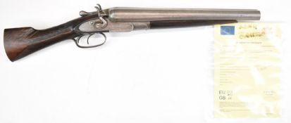 Deactivated Inman & Hayhurst sawn off 12 bore side by side hammer action shotgun with engraved