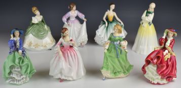 Eight Royal Doulton figures including Cynthia, Ashley, Spring Serenade, etc tallest 24cm