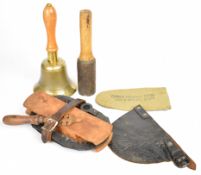 WW2 militaria comprising German practice grenade, ARP bell, marked 'Fiddian' and 1939, WW2 Disston