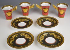 Rosenthal for Versace four cups and saucers decorated in the Medusa pattern