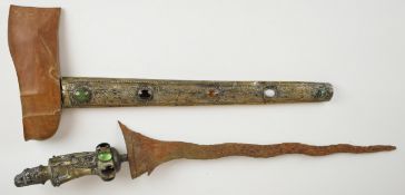 East Asian Kris dagger with 40.5cm wavy blade with jewelled handle in the form of a deity with