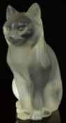 Lalique opalescent glass seated cat, signed 'Lalique France' and with original sticker to base, 22cm