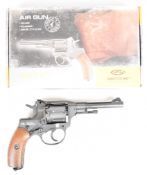 Gletcher NGT F .177 CO2 air pistol / revolver with textured faux wooden grips and fixed sights,