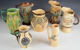Art Deco Royal Cauldon art pottery jugs, tallest 22cm