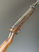 Webley Mark 3 .22 under-lever air rifle with plaque inset to the stock, adjustable sights and semi-