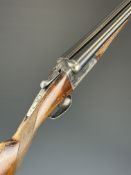 AYA 12 bore side by side shotgun with named and engraved locks, engraved underside, trigger guard,
