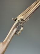 Frederick T Baker 12 bore side by side hammer action shotgun with named and engraved locks, engraved