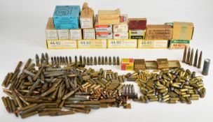 A large collection of rifle and shotgun ammunition including Winchester .44-40, .30-06, Winchester
