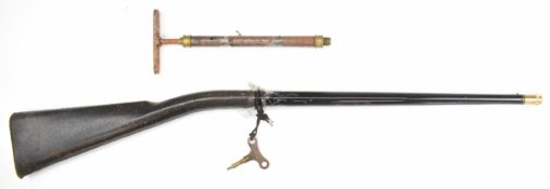 Unnamed metal walking cane air gun with leather covered handle, black metal finish, pop-out trigger,