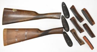Two AYA shotgun stocks to suit No.4 or similar, each with chequered grips, one 14 3/8, the other