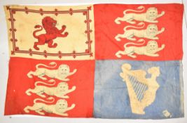 20th century British Royal Standard or flag made up of four printed panels, with applied label to